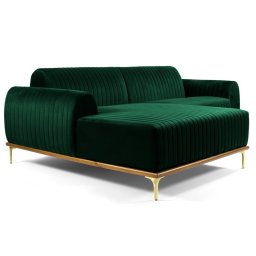 Sofá 265cm 4 Lugares com Chaise Esquerdo Pés Gold Molino C-303 Veludo Verde Musgo - Domi