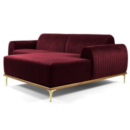 Sofá 320cm 5 Lugares com Chaise Direito Pés Gold Molino C-278 Veludo Marsala - Domi