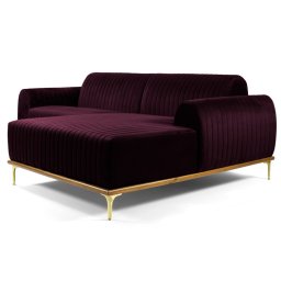 Sofá 320cm 5 Lugares com Chaise Direito Pés Gold Molino C-292 Veludo Uva - Domi