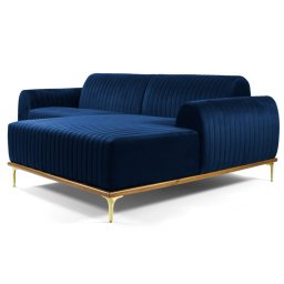 Sofá 320cm 5 Lugares com Chaise Direito Pés Gold Molino C-304 Veludo Azul Marinho - Domi
