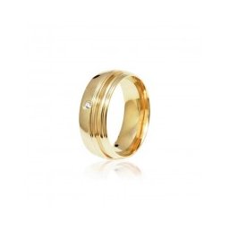 Aliança Folheada a Ouro Anatômica 7mm com Frizo Lateral e Pedra de Zircônia