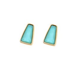 Brinco Semi Jóia Folheado a Ouro com Pedra Natural Madre Pérola Azul