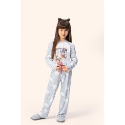 Pijama Feminino infantil Juvenil Lua Encantada Manga Longa com Calça Love em Algodão 11100052-53
