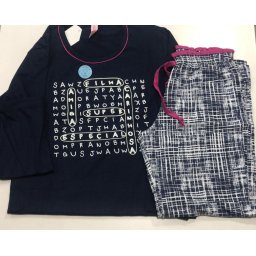 Pijama Feminino Infantil Lua Encantada Longo Caça Palavras brilha no escuro em Algodão