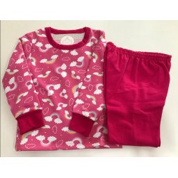 Pijama Feminino Infantil Bebe Abrange Rosa Pink com Nuvem Arco Iris em Algodão Flanelado 9039