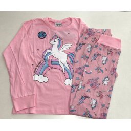 Pijama Feminino Infantil Juvenil Fakini Manga Longa com Calça Unicórnio Rosa em Algodão que Brilha no Escuro 1124