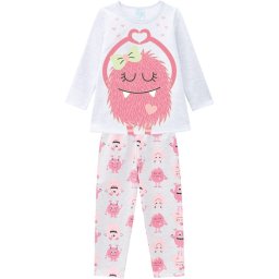 Pijama feminino Infantil Juvenil Monstrinhos Florescente que Brilha no Escuro em Moletom Flanelado 207529