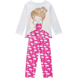 Pijama Feminino Infantil Kyly manga longa com Calça Cisne Pink que Brilha no Escuro em Algodão 207524P