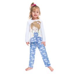 Pijama Feminino Infantil Kyly manga longa com Calça Cisnes Lilás que Brilha no Escuro em Algodão 207524