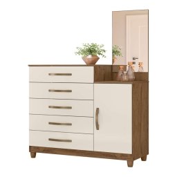 COMODA COM PENTEADEIRA E SAPATEIRA - 5 GATEVAS - CASTANHO/BRANCO
