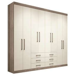 GUARDA ROUPA CASAL MASTER - C/ 8 PORTAS E 6 GAVETAS - CASTANHO/WHITE