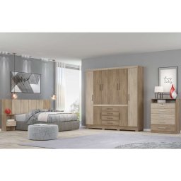 KIT QUARTO CASAL COMODA + GUARDA-ROUPAS + 01 CABECEIRA (KIT 3 PC)