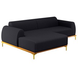 Sofá 265cm 4 Lugares com Chaise Esquerdo Pés Gold Molino D-465 Linho Chumbo - Domi