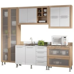 COZINHA COMPLETA DITÁLIA - 10 PORTAS C/ 5 GAVETAS - CARVALHO/BRANCO
