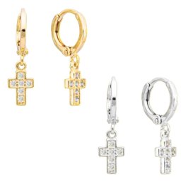 Argola com Pingente de Cruz Cravejado | CRUCE