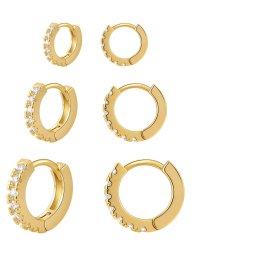 Kit com Trio de Argolas Fininhas Cravejadas | SATURNO