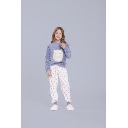 Pijama Feminino Infantil Manga Longa com Calça Fleece Owl Shines Extra Quente 151177