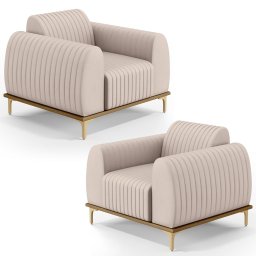 Kit 2 Poltronas Decorativas Base Gold Molino D06 Veludo C-309 Bege - Mpozenato