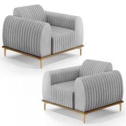 Kit 2 Poltronas Decorativas Base Gold Molino D06 Linho D-315 Cinza - Mpozenato