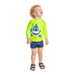 CONJUNTO INFANTIL CAMISETA PROTECAO UV50 E SUNGA BOX MARLAN FLORESCENTE AMARELO 42577