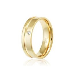 Aliança Folheada a Ouro Reta 6 mm com Frizo Lateral e Pedra de Zircônia de 2 mm