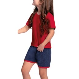 Pijama Infantil Feminino Juvenil Lupo em algodão Vermelho com azul 22344-001