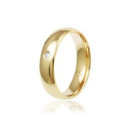 Aliança Folheada a Ouro Anatômica 5mm Lisa com Pedra de Zircônia