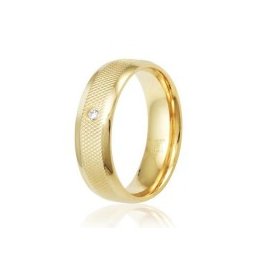 Aliança Folheada a Ouro Recartilhada 6mm com Pedra de Zircônia