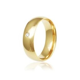 Aliança Folheada a Ouro Anatômica 6mm Lisa com Pedra de Zircônia