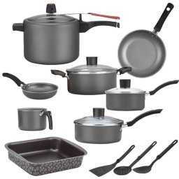KIT PANELAS 11 PC ALUMINIO ANTIADERENTE C/ PANELA DE PRESSÃO - CINZA