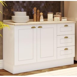 BALCAO 2 PORTAS 3 GAVETAS 120CM BRANCO EM MDF