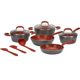 JOGO DE PANELAS 8 PC REVESTIMENTO CERAMICO ALUMINIO VERMELHO BRINOX