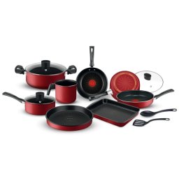 KIT PANELAS 10 PC ANTIADERENTE TAMPA VIDRO ROCHEDO- VERMELHO