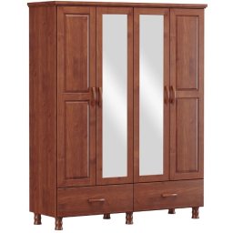 GUARDA ROUPA CASAL 4 PORTAS 2 GAVETAS C/ ESPELHO MADEIRA MACIÇA