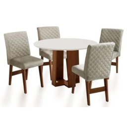 MESA SALA DE JANTAR 4 CADEIRAS REDONDA - COR AREIA