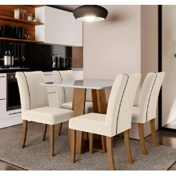 MESA SALA DE JANTAR ATHENE COM 4 CADEIRAS CARVALHO/BEGE