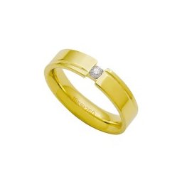 Aliança Anatômica de Ouro 18k 750 com 1 Brilhante de 11.00 Pontos Largura 5.00mm Altura 2.20mm