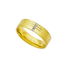 Aliança Anatômica de Ouro 18k 750 com 3 Brilhantes de 2.25 Pontos Largura 6.00mm Altura 1.50mm