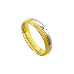 Aliança Anatômica de Ouro e Ouro Branco 18k 750 com 1 Brilhante de 2.25 Pontos Largura 4.50mm Altura 1.60mm