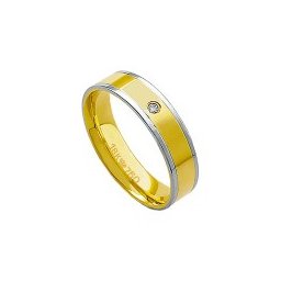 Aliança Anatômica de Ouro e Ouro Branco 18k 750 com 1 Brilhante de 2.25 Pontos Largura 5.50mm Altura 1.30mm
