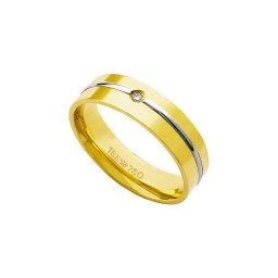 Aliança Anatômica de Ouro e Ouro Branco 18k 750 com 1 Brilhante de 2.25 Pontos Largura 5.50mm Altura 1.50mm