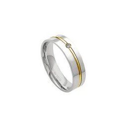 Aliança Anatômica de Ouro e Ouro Branco 18k 750 com 1 Brilhante de 2.25 Pontos Largura 5.50mm Altura 1.50mm