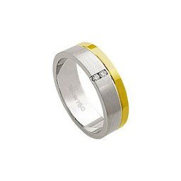 Aliança de Ouro e Ouro Branco 18k 750 com 2 Brilhantes de 2.25 Pontos Largura 6.00mm Altura 1.50mm