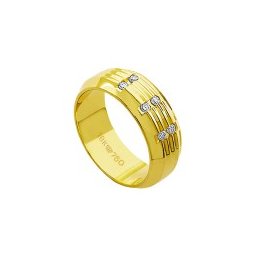 Aliança de Ouro 18k 750 com 6 Brilhantes de 2.25 Pontos Largura 7.50mm Altura 1.80mm