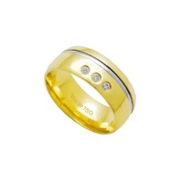 Aliança Anatômica de Ouro e Ouro Branco 18k 750 com 3 Brilhantes de 2.25 Pontos Largura 7.80mm Altura 1.60mm