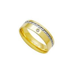 Aliança Anatômica de Ouro e Ouro Branco 18k 750 com 1 Brilhantes de 2.25 Pontos Largura 6.00mm Altura 1.30mm