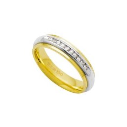 Aliança Anatômica de Ouro e Ouro Branco 18k 750 com 10 Brilhantes de 2.25 Pontos Largura 5.00mm Altura 2.50mm