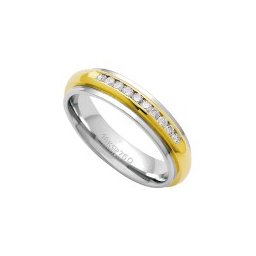Aliança Anatômica de Ouro e Ouro Branco 18k 750 com 10 Brilhantes de 2.25 Pontos Largura 5.00mm Altura 2.50mm