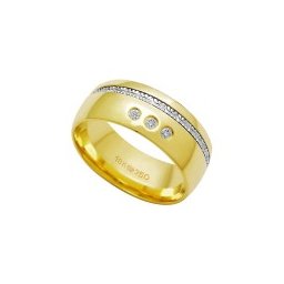 Aliança Anatômica de Ouro e Ouro Branco 18k 750 com 3 Brilhantes de 2.25 Pontos Largura 7.80mm Altura 1.60mm