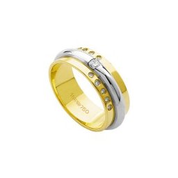 Aliança de Ouro e Ouro Branco 18k 750 com 1 Brilhante de 11.00Pontos e 10 Brilhantes de 1.00Pontos Largura 7.50mm Altura 2.30mm